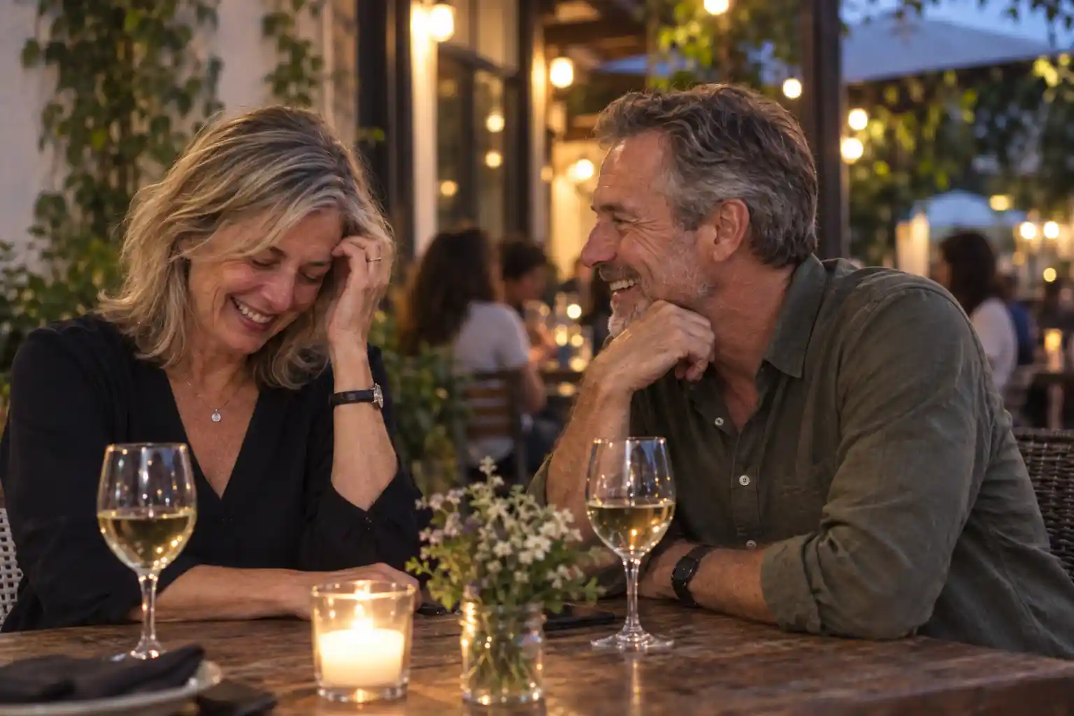 Couple enjoying a relaxed dinner date