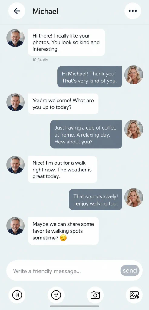 Chat screen showing a conversation between two singles